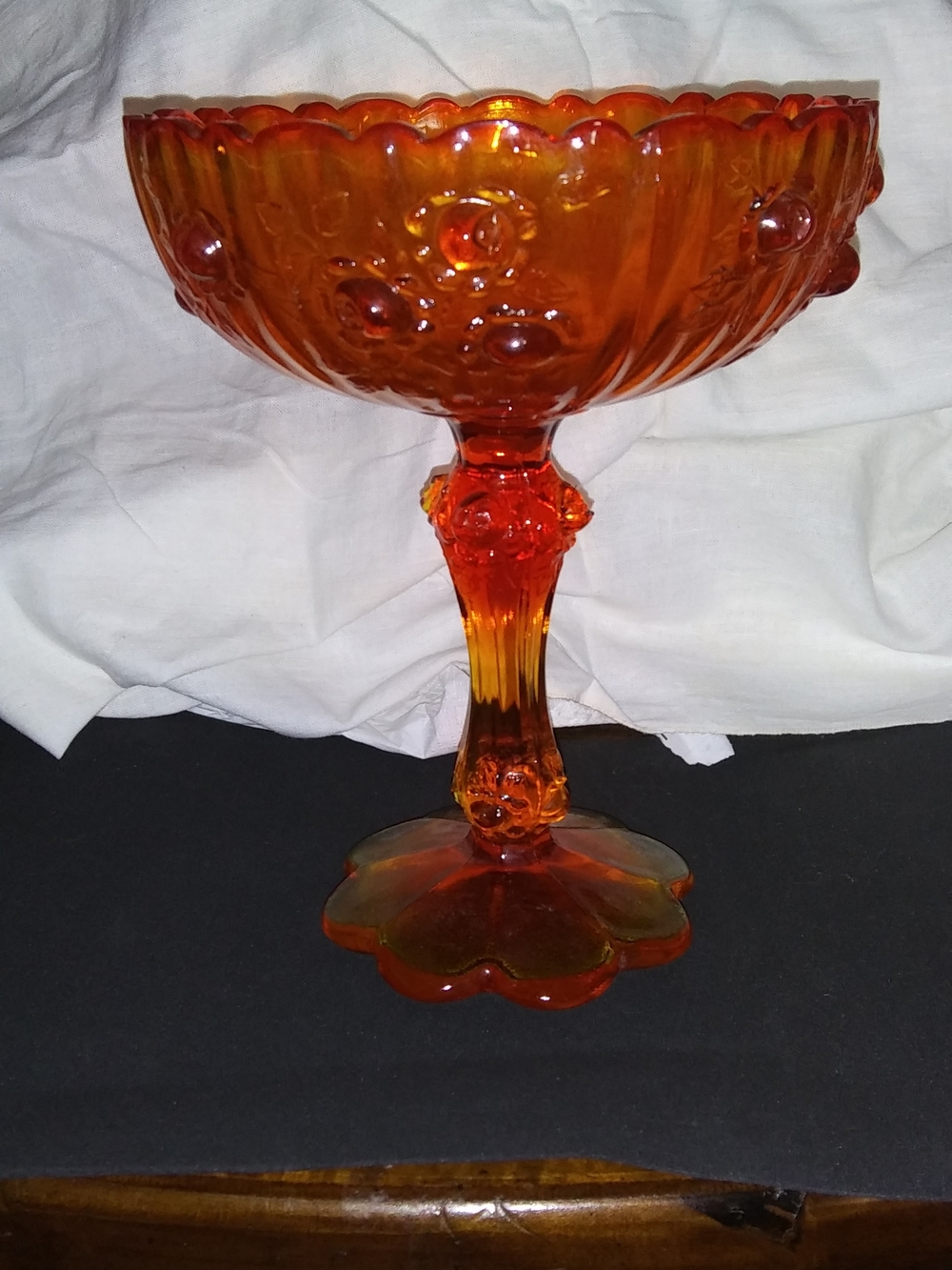Fenton Orange Amber Compote with Scalloped Rim